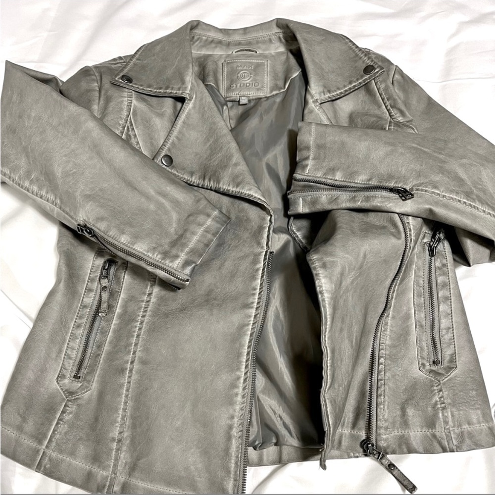 NWOT Max Studio Vegan Grey Moto Jacket SZ M